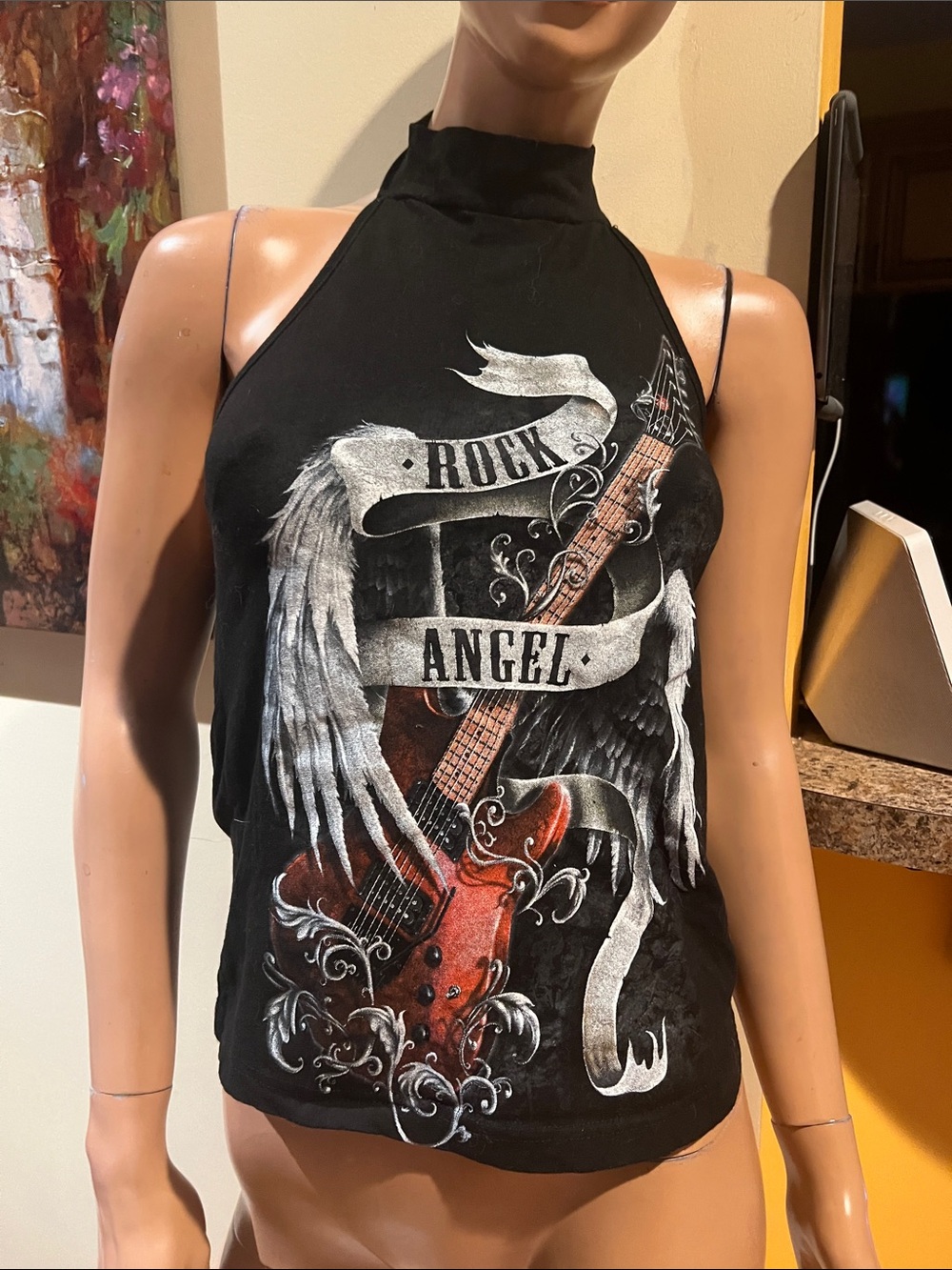 Spiral direct S Rock Angel Graphic Halter Tank - Black & Red